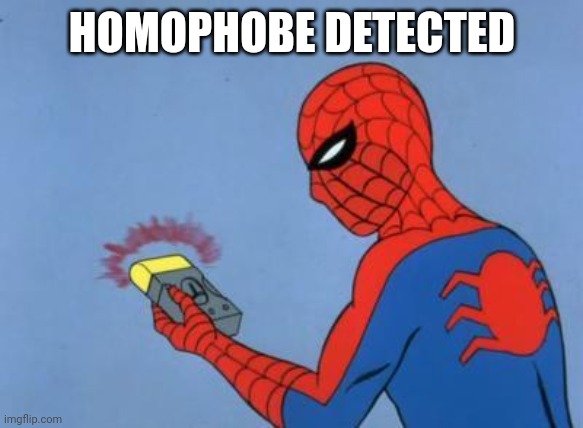 spiderman detector | HOMOPHOBE DETECTED | image tagged in spiderman detector | made w/ Imgflip meme maker