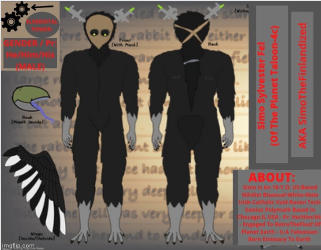 I Finally Got My Void-Raven OC Reference-Sheet Finished (thanks to Shadow @The-Lunatic-Cultist)!!! ^v^ | image tagged in simothefinlandized,void-raven,oc,reference-sheet | made w/ Imgflip meme maker