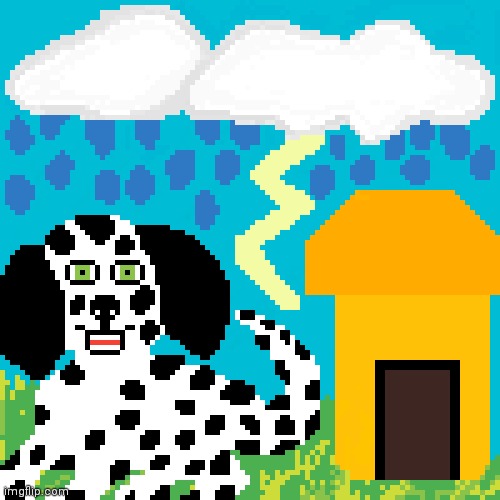 Thunderstorm, Dalmatian pixel artwork | image tagged in drawing,drawings,dalmatian,thunderstorm,artwork,art | made w/ Imgflip meme maker