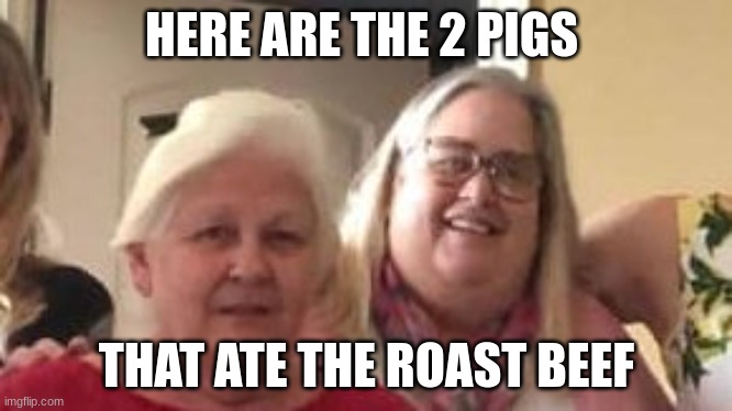 jennifer orrick | HERE ARE THE 2 PIGS; THAT ATE THE ROAST BEEF | image tagged in change my mind | made w/ Imgflip meme maker