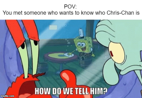POV: 
You met someone who wants to know who Chris-Chan is | image tagged in how do we tell him,memes,chris-chan,funny | made w/ Imgflip meme maker