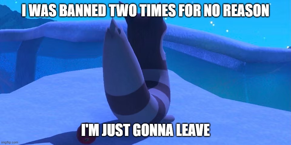 Imma leave for the day | I WAS BANNED TWO TIMES FOR NO REASON; I'M JUST GONNA LEAVE | image tagged in furret | made w/ Imgflip meme maker