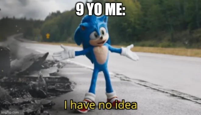 Sonic I have no idea | 9 YO ME: | image tagged in sonic i have no idea | made w/ Imgflip meme maker