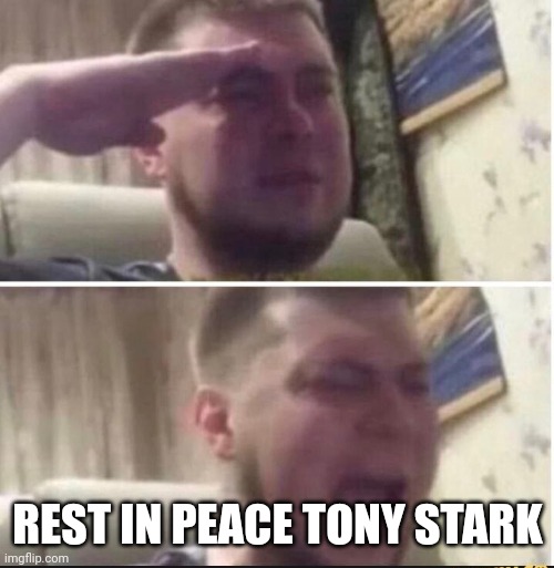 Crying salute | REST IN PEACE TONY STARK | image tagged in crying salute | made w/ Imgflip meme maker