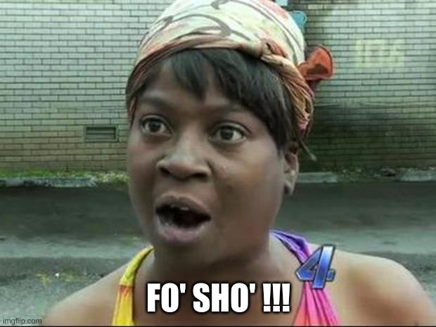 Ain't Nobody Got Time for That | FO' SHO' !!! | image tagged in ain't nobody got time for that | made w/ Imgflip meme maker