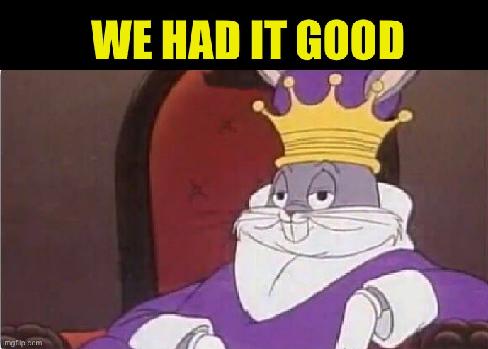 Bugs Bunny King | WE HAD IT GOOD | image tagged in bugs bunny king | made w/ Imgflip meme maker