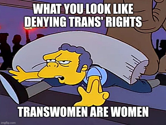 trans' rights are human rights | WHAT YOU LOOK LIKE DENYING TRANS' RIGHTS; TRANSWOMEN ARE WOMEN | image tagged in transgender,transsexual | made w/ Imgflip meme maker