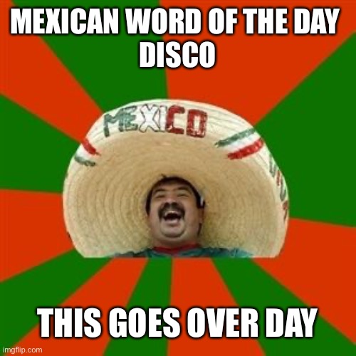 succesful mexican | MEXICAN WORD OF THE DAY 
DISCO; THIS GOES OVER DAY | image tagged in succesful mexican | made w/ Imgflip meme maker