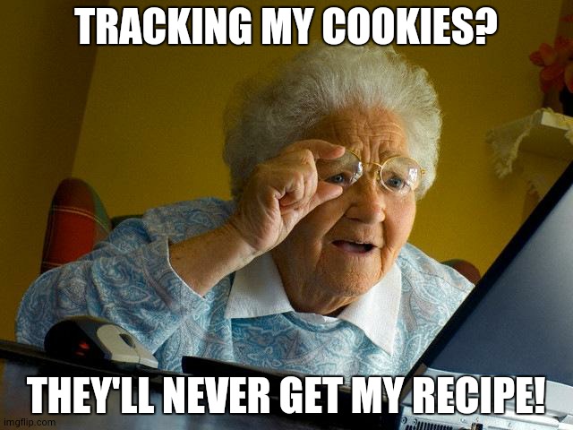 Grandma Finds The Internet | TRACKING MY COOKIES? THEY'LL NEVER GET MY RECIPE! | image tagged in memes,grandma finds the internet,cookies,internet | made w/ Imgflip meme maker