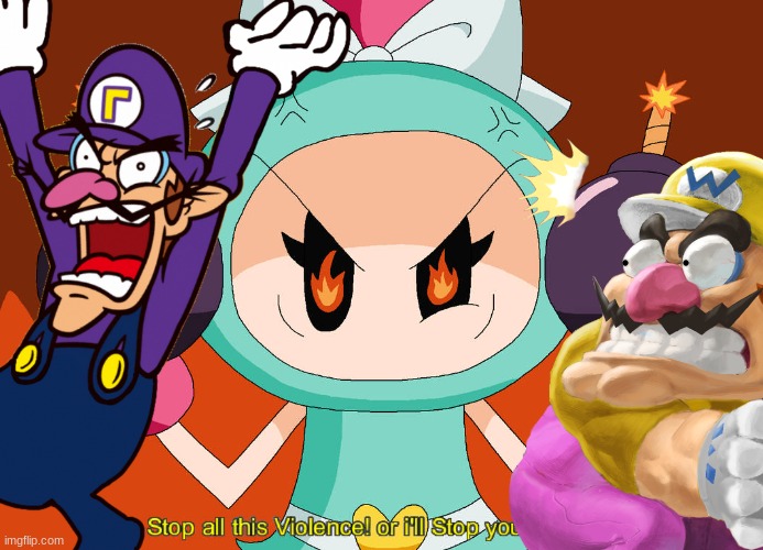 Wario and Waluigi by Aqua Bomber cuz they didn't stop violence.mp3 | image tagged in wario dies,wario,waluigi,bomberman,violence | made w/ Imgflip meme maker