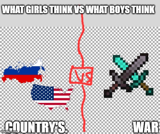Free | WHAT GIRLS THINK VS WHAT BOYS THINK; COUNTRY'S.                           WAR | image tagged in free | made w/ Imgflip meme maker