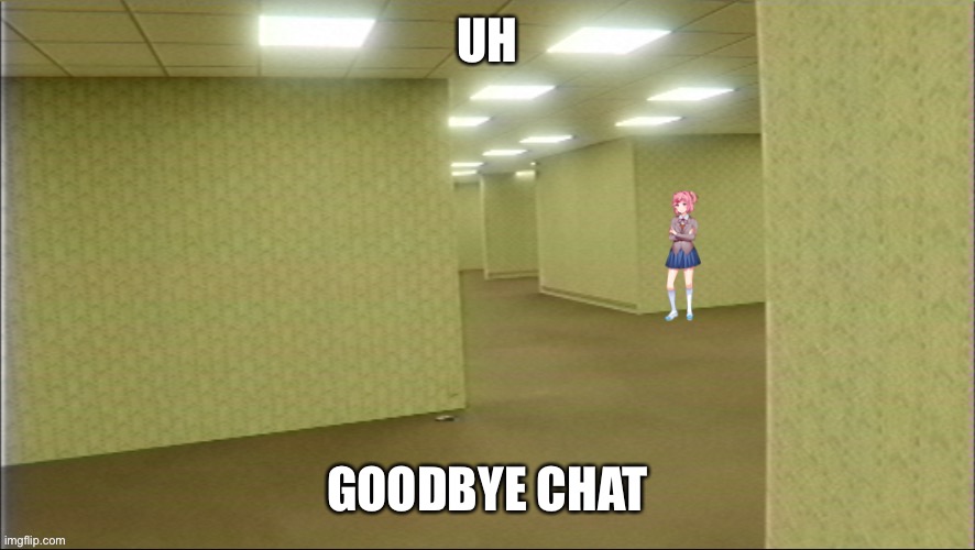 Natsuki in backrooms | UH; GOODBYE CHAT | image tagged in natsuki in backrooms | made w/ Imgflip meme maker