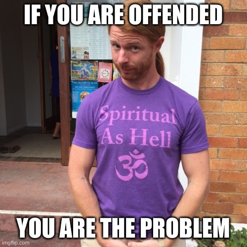 JP Sears. The Spiritual Guy | IF YOU ARE OFFENDED YOU ARE THE PROBLEM | image tagged in jp sears the spiritual guy | made w/ Imgflip meme maker