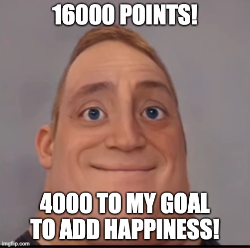 Mr incredible canny phase 1.5 | 16000 POINTS! 4000 TO MY GOAL TO ADD HAPPINESS! | image tagged in mr incredible canny phase 1 5 | made w/ Imgflip meme maker