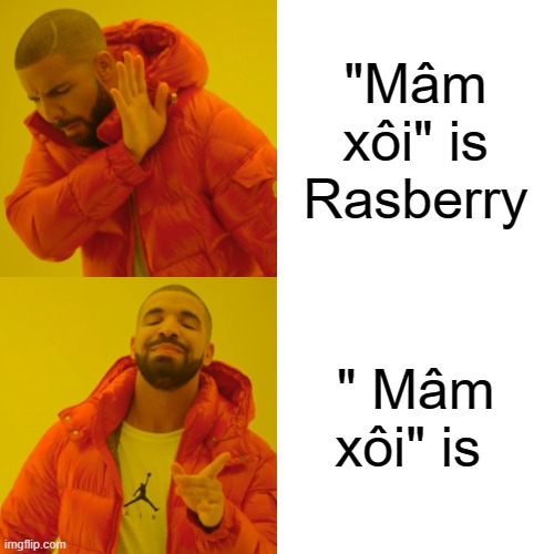 mâm xôi | "Mâm xôi" is Rasberry; " Mâm xôi" is | image tagged in memes,drake hotline bling | made w/ Imgflip meme maker