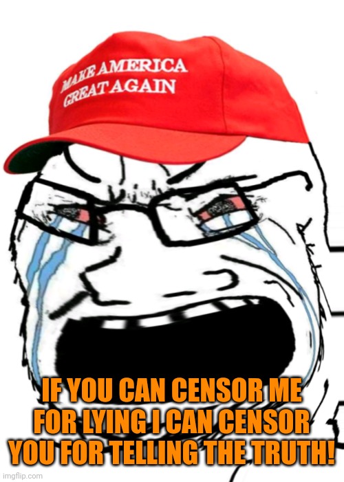 Crying MAGA wojak | IF YOU CAN CENSOR ME FOR LYING I CAN CENSOR YOU FOR TELLING THE TRUTH! | image tagged in crying maga wojak | made w/ Imgflip meme maker