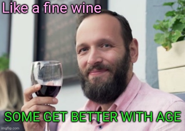 Toast wine | Like a fine wine SOME GET BETTER WITH AGE | image tagged in toast wine | made w/ Imgflip meme maker