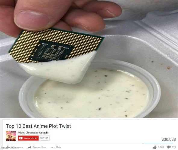 Micro chip and dip | image tagged in top 10 anime plot twists,micro chip,dip,memes,meme,plot twist | made w/ Imgflip meme maker