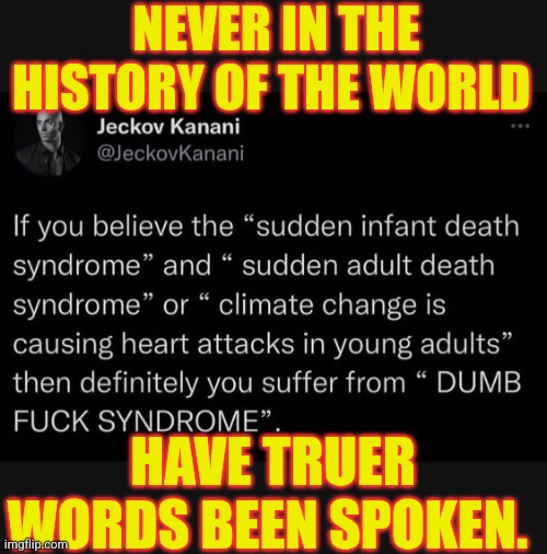 Vaccines are killing people. And people don't want to believe it!! |  NEVER IN THE HISTORY OF THE WORLD; HAVE TRUER WORDS BEEN SPOKEN. | image tagged in covid-19,covid vaccine,bill gates loves vaccines,death jab,government corruption | made w/ Imgflip meme maker