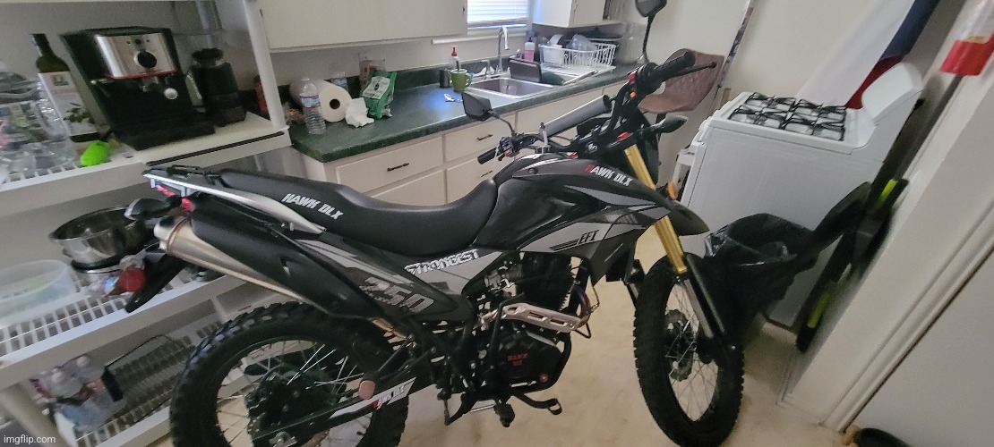 Bro why is there a motorcycle in the kitchen :skull: | made w/ Imgflip meme maker
