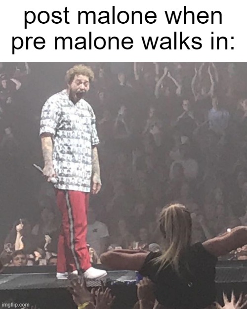 Pre Malone | post malone when pre malone walks in: | image tagged in post malone surprise | made w/ Imgflip meme maker