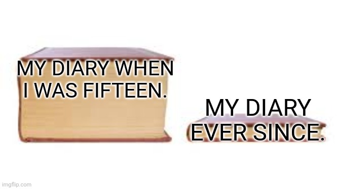 Big book small book | MY DIARY WHEN I WAS FIFTEEN. MY DIARY EVER SINCE. | image tagged in big book small book | made w/ Imgflip meme maker