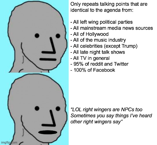 The left think they are anti-establishment | image tagged in npc meme | made w/ Imgflip meme maker