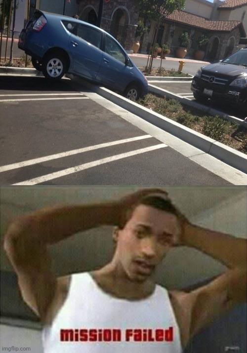 Car parking fail | image tagged in mission failed,car,parking,memes,you had one job,parking lot | made w/ Imgflip meme maker