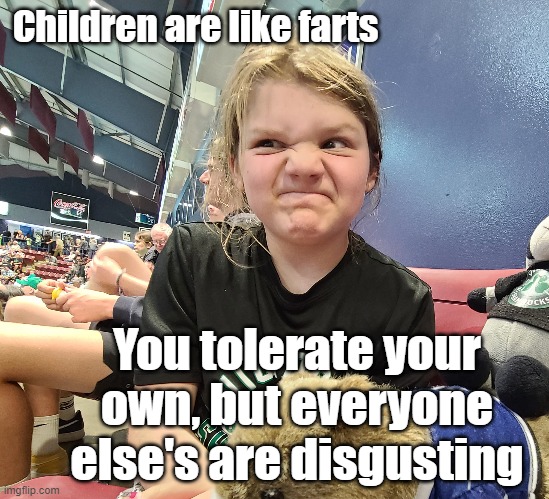 Children are gross | Children are like farts; You tolerate your own, but everyone else's are disgusting | image tagged in children,fart,gross | made w/ Imgflip meme maker