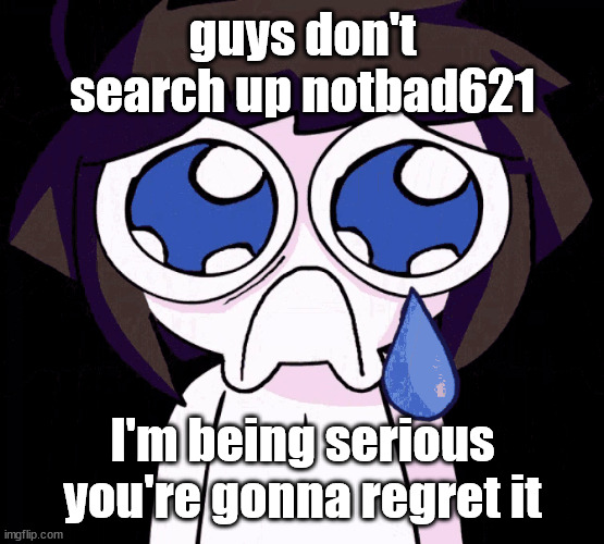 crying human | guys don't search up notbad621; I'm being serious you're gonna regret it | image tagged in crying human | made w/ Imgflip meme maker