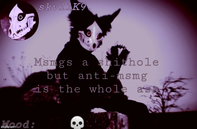 skvllK9.'s Cadaver temp | Msmgs a shithole but anti-msmg is the whole ass; 💀 | image tagged in skvllk9 's cadaver temp | made w/ Imgflip meme maker