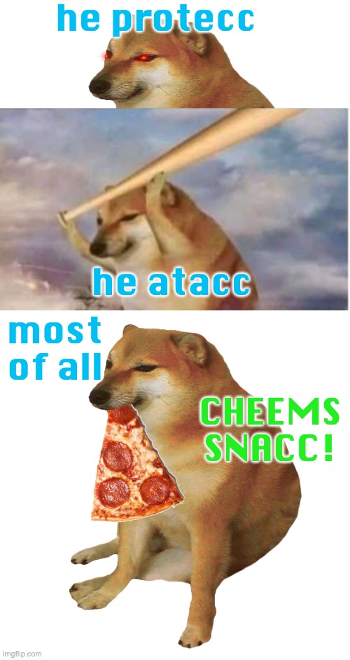 A message from the Cheems stream |  he protecc; he atacc; most of all; CHEEMS
SNACC! | image tagged in cheems,godzilla vs kong vs cheems,he protecc,streams | made w/ Imgflip meme maker