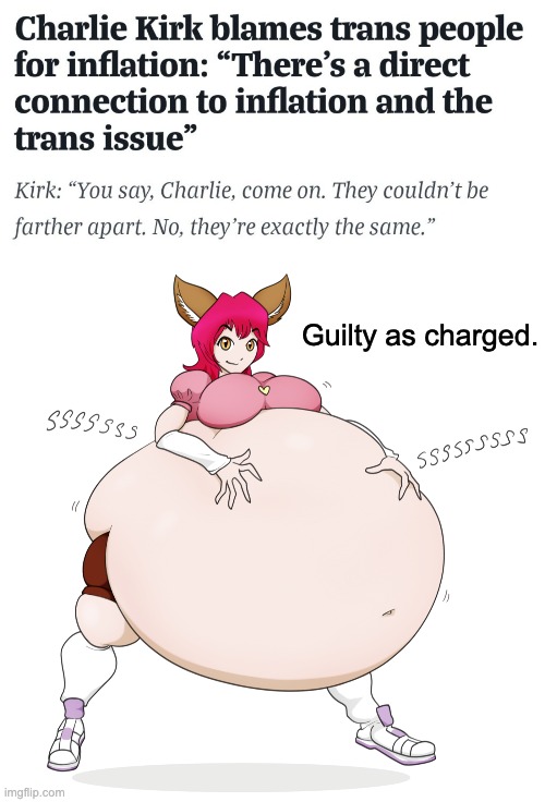 It's true. | Guilty as charged. | image tagged in inflation,transgender,charlie kirk,helium | made w/ Imgflip meme maker