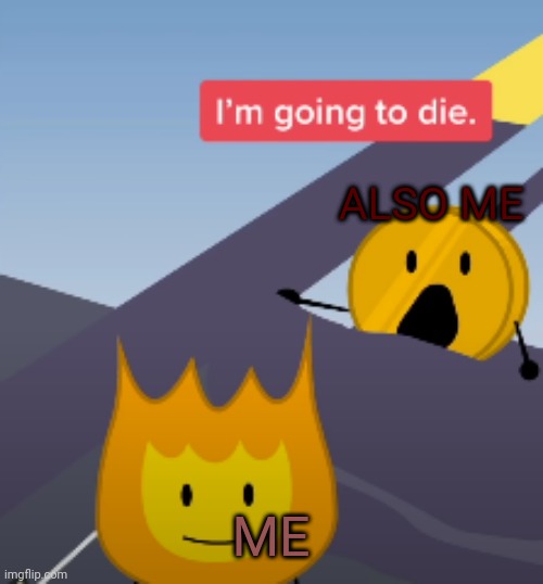 Coiny BFB Im going to die | ALSO ME; ME | image tagged in coiny bfb im going to die | made w/ Imgflip meme maker