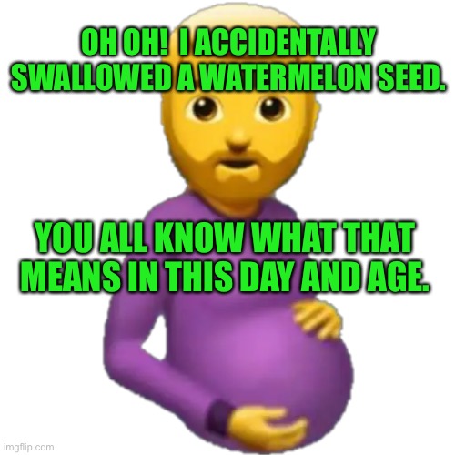 Modern man | OH OH!  I ACCIDENTALLY SWALLOWED A WATERMELON SEED. YOU ALL KNOW WHAT THAT MEANS IN THIS DAY AND AGE. | image tagged in modern problems | made w/ Imgflip meme maker