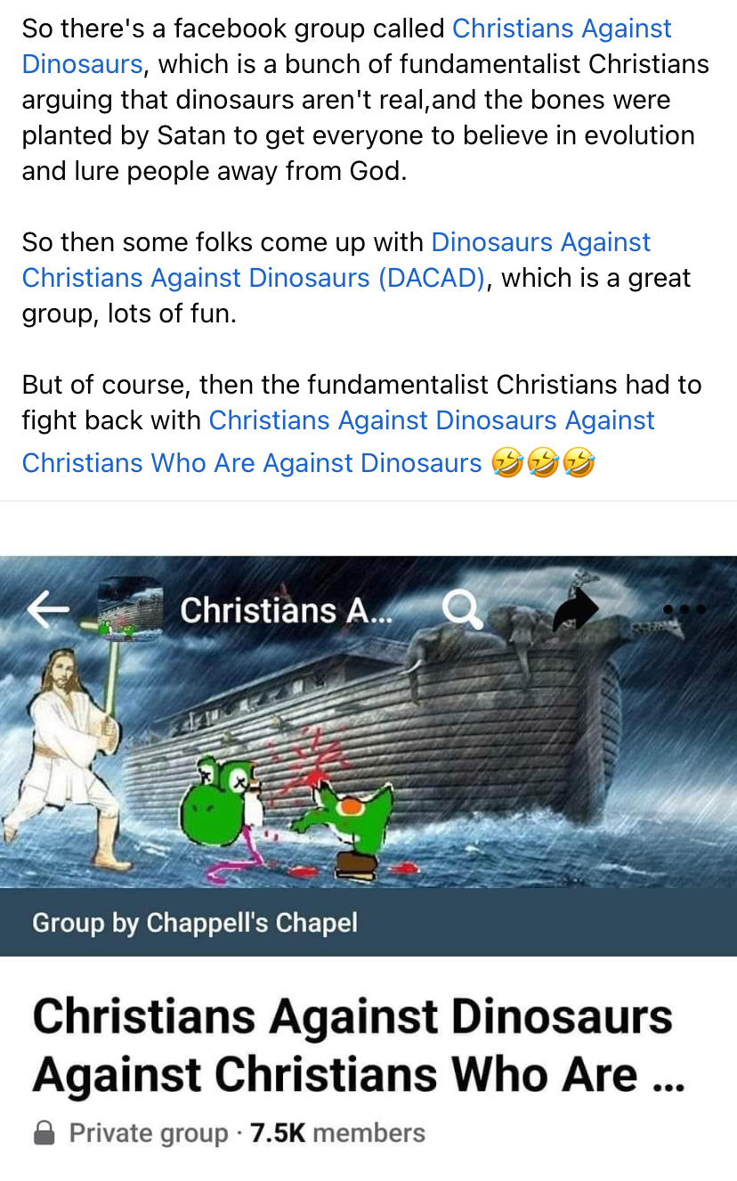 Christians against dinosaurs against Christians who are against Blank Meme Template