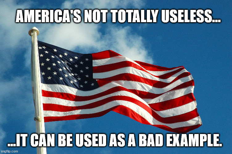 Useless States of America | AMERICA'S NOT TOTALLY USELESS... ...IT CAN BE USED AS A BAD EXAMPLE. | image tagged in usa,america,bad example | made w/ Imgflip meme maker