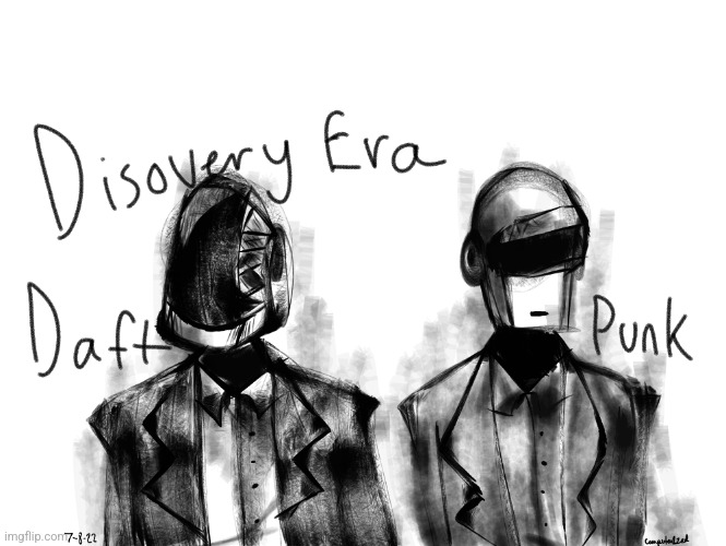 A drawing I made when I started using the sketch tool in Kleki earlier, Daft Punk's Discovery Era! | image tagged in daft punk | made w/ Imgflip meme maker