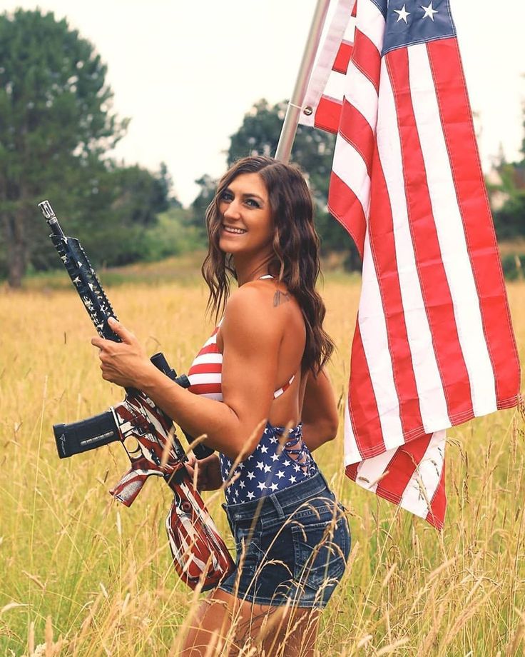 Patriotic Woman Sexy USA Bikini gun flag America Blank Meme Template