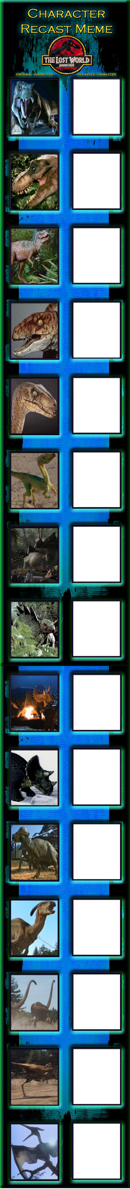 High Quality The Lost World Dinosaur species cast Blank Meme Template