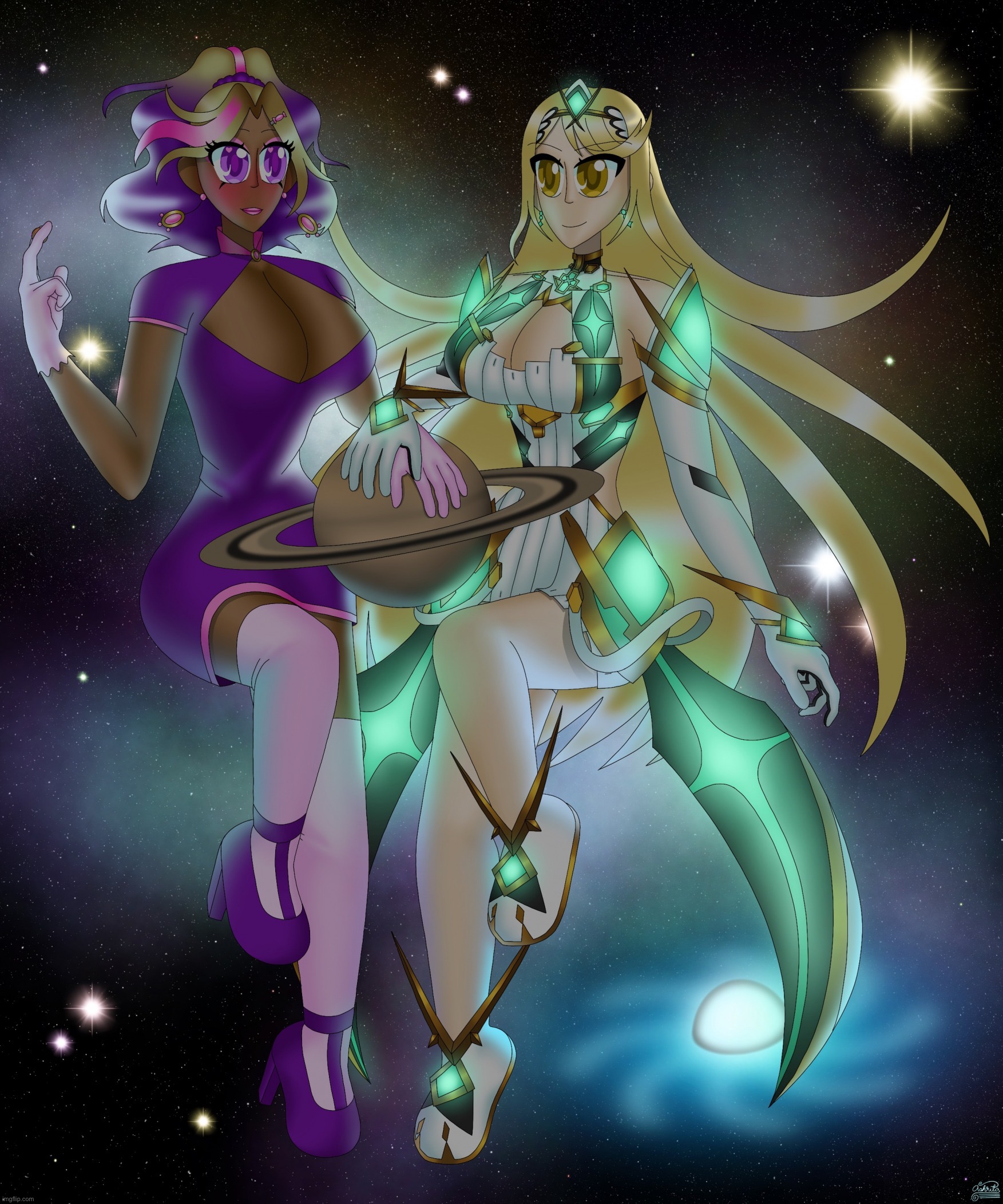 Kashiko Murasaki and Mythra | image tagged in kashiko murasaki and mythra | made w/ Imgflip meme maker