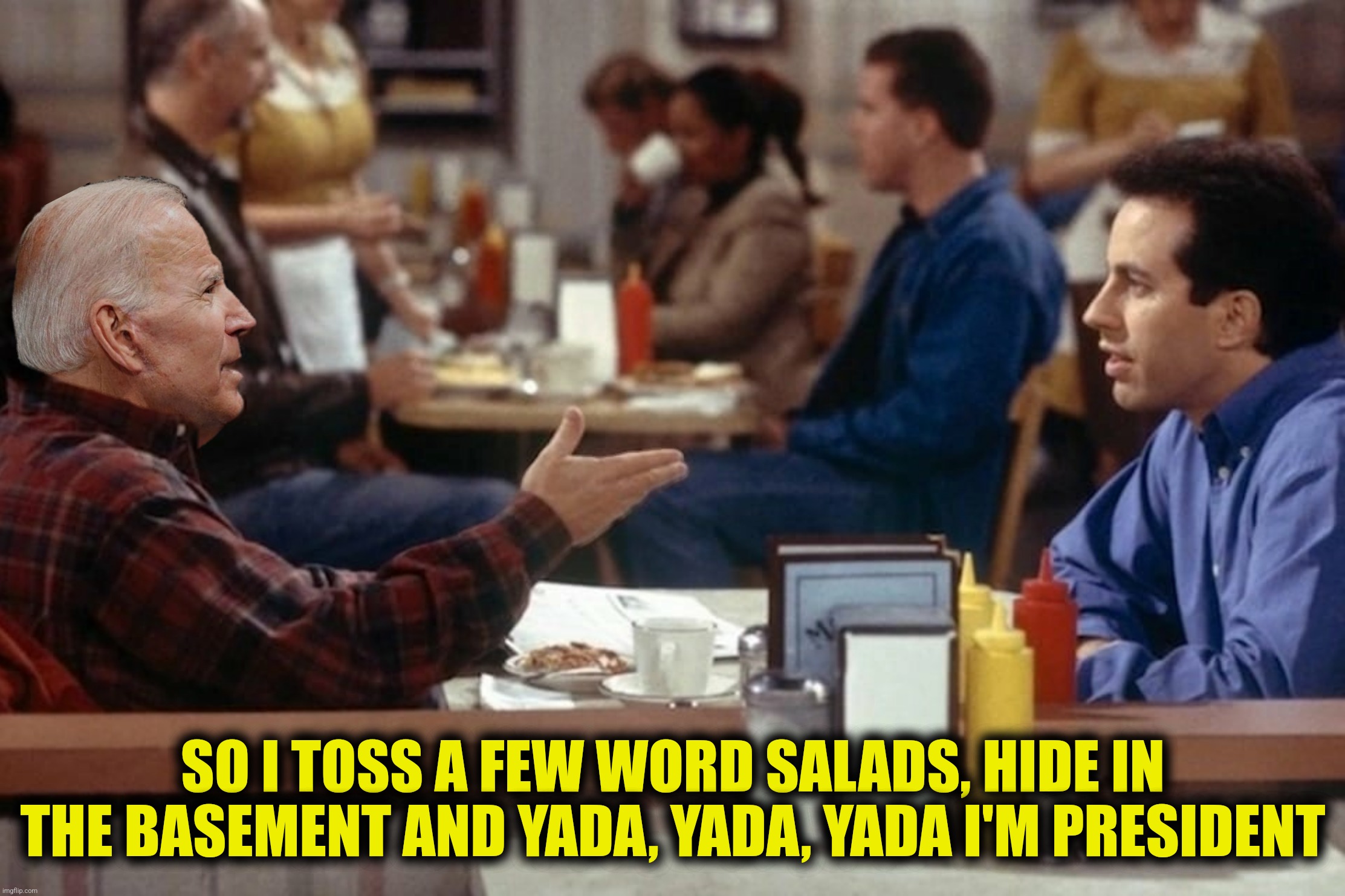 SO I TOSS A FEW WORD SALADS, HIDE IN THE BASEMENT AND YADA, YADA, YADA I'M PRESIDENT | made w/ Imgflip meme maker