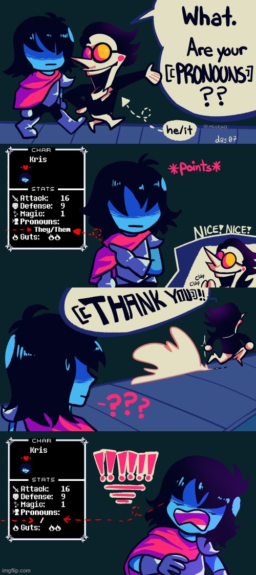 day 17 of posting undertale comics | image tagged in spamton steals kris's pronounce,heahahaeaehaeha | made w/ Imgflip meme maker