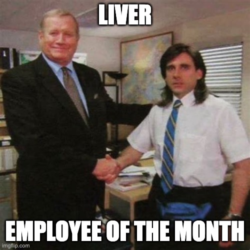 employee of the month | LIVER; EMPLOYEE OF THE MONTH | image tagged in employee of the month | made w/ Imgflip meme maker