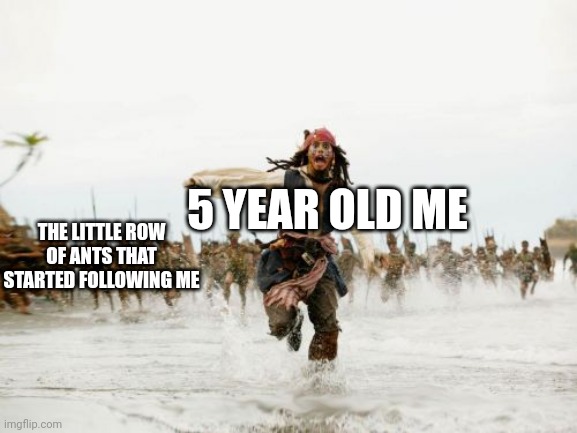 Has this ever happened to you | 5 YEAR OLD ME; THE LITTLE ROW OF ANTS THAT STARTED FOLLOWING ME | image tagged in memes | made w/ Imgflip meme maker