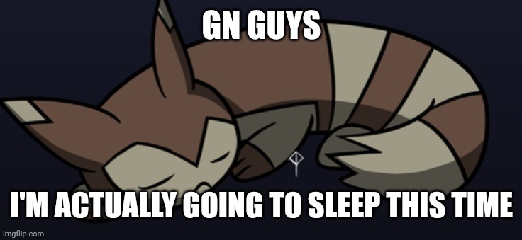 Sleepy furret | GN GUYS; I'M ACTUALLY GOING TO SLEEP THIS TIME | image tagged in sleepy furret | made w/ Imgflip meme maker