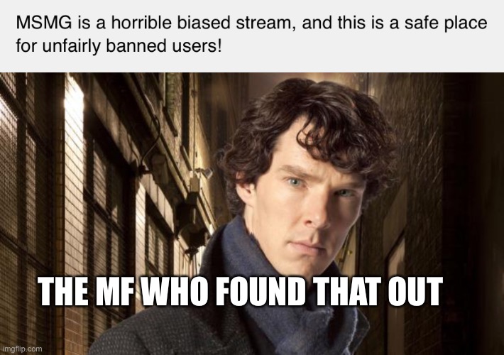 There are other streams literally made for being toxic, yet you choose the shitposting stream? | THE MF WHO FOUND THAT OUT | image tagged in sherlock holmes | made w/ Imgflip meme maker