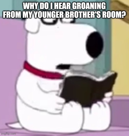 Nerd Brian | WHY DO I HEAR GROANING FROM MY YOUNGER BROTHER'S ROOM? | image tagged in nerd brian | made w/ Imgflip meme maker
