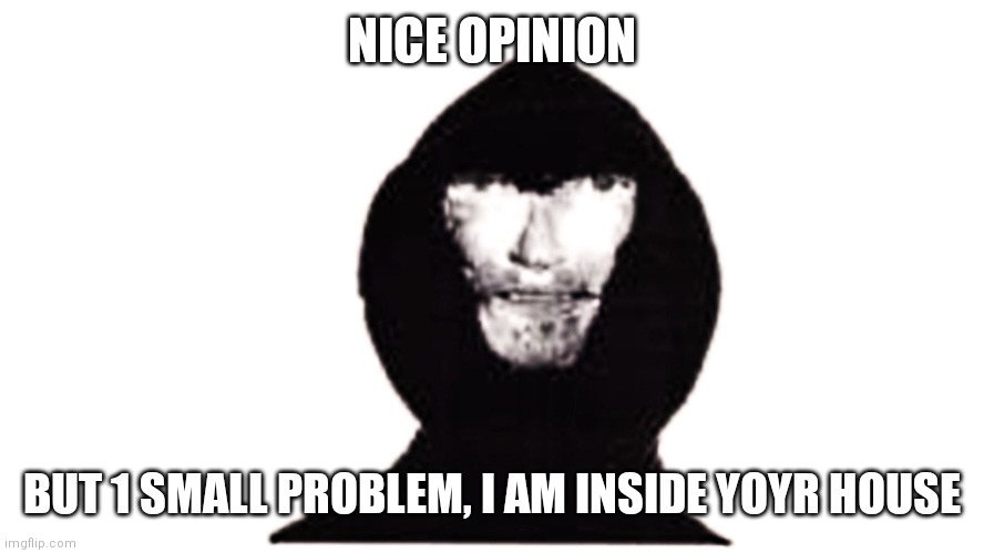 NICE OPINION BUT 1 SMALL PROBLEM, I AM INSIDE YOYR HOUSE | image tagged in nice opinion | made w/ Imgflip meme maker