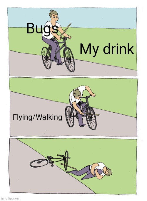 Bike Fall Meme | My drink Flying/Walking Bugs | image tagged in memes,bike fall | made w/ Imgflip meme maker